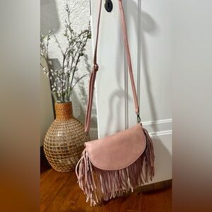 Chic Pink Fringe Crossbody Bag